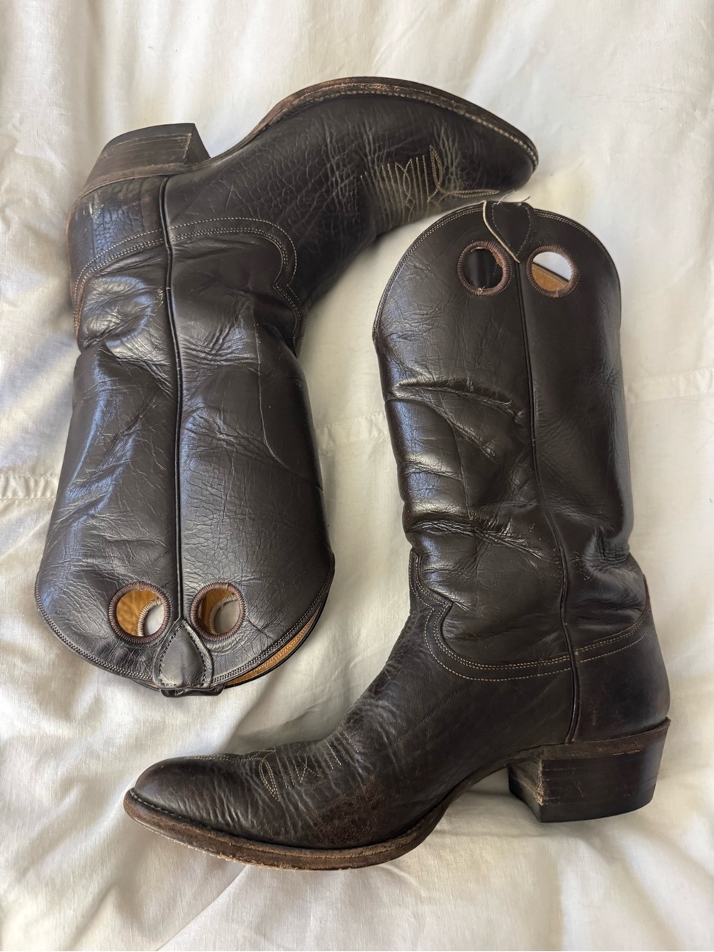 Justin Boots Dark Brown Leather Western Pull-On Cowboy Boots